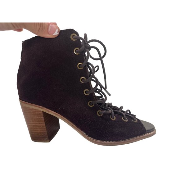 Jeffrey Campbell Lace Up Booties Womens 7.5 Brown Suede Witchy Boho Block Heel - Picture 2 of 16